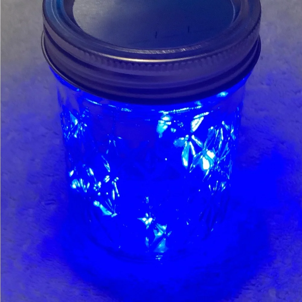 BLUE 1/2 PINT MASON JAR w/ LED FAIRY-LIGHTS/HANDMADE/NWT - Picture 10 of 11